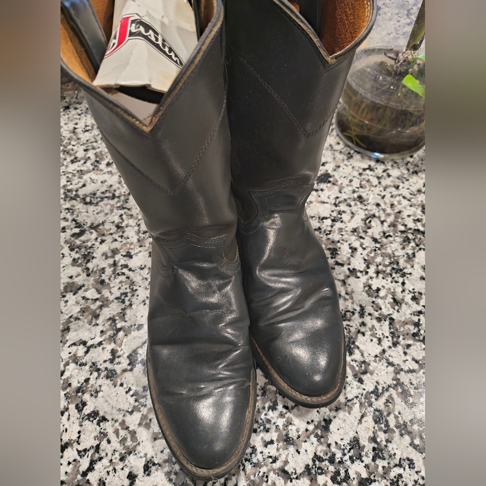 Justin Diamond J Sz 8 Black Leather Western Boots